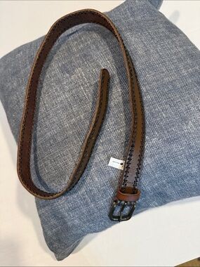 Linea Pelle Brown Leather Belt with Whipstitch Trim